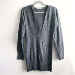 Marciano Sweater Hooded Grey Tunic Deep V Neck Sweater EUC L? (See Measurements)